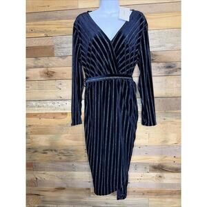 Bloomchic Dress Women 12 NWT Blue Silver Velvet Long Sleeve Wrap Skirt Luxurious